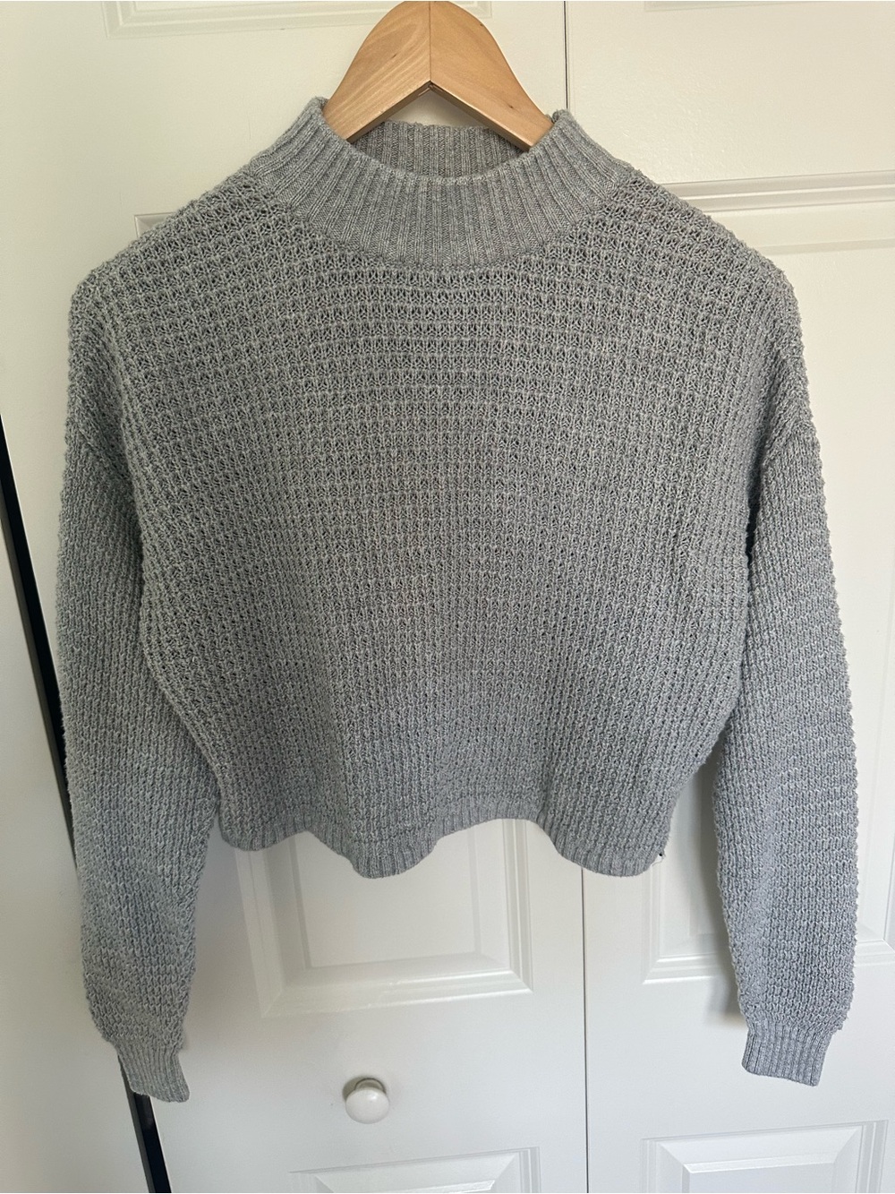 Hollister Light Gray Mock Neck Waffle Knit Sweater